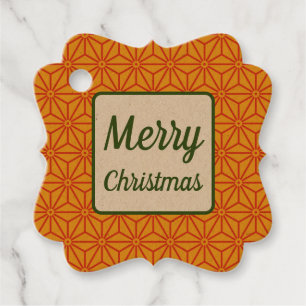 Étiquettes Cadeau Oriental Rouge Jaune Asanoha Japon Motif