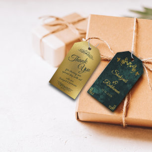 Étiquettes-cadeau Ornat Or Cadre Emerald Green Merci Mariage