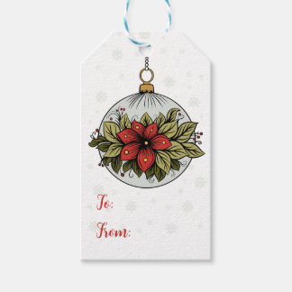 Étiquettes-cadeau Ornement de fleurs de Noël de Poinsettia