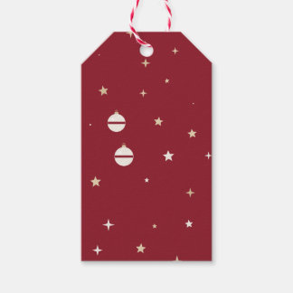 Étiquettes-cadeau Ornements blancs et étoiles sur fond rouge