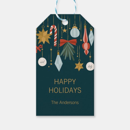 Étiquettes-cadeau Ornements de Noël Joyeuses fêtes (Devant)