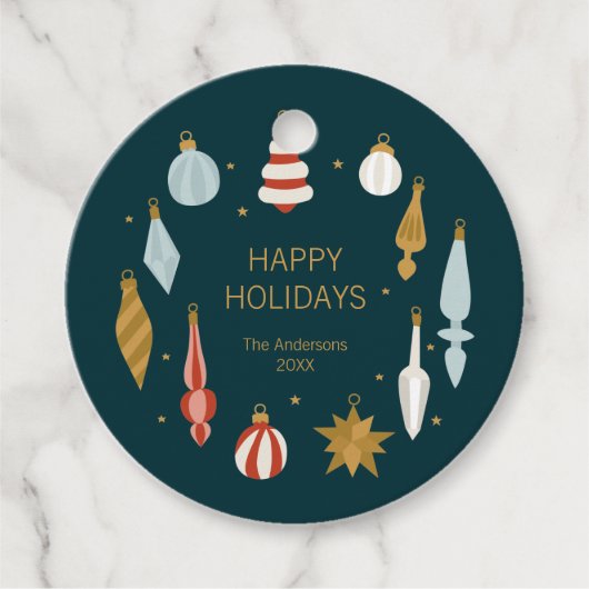 Étiquettes Cadeau Ornements de Noël Joyeuses fêtes (Devant)