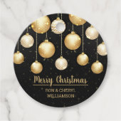 Étiquettes Cadeau Ornements de Noël noir et or (Devant)