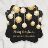 Étiquettes Cadeau Ornements de Noël noir et or (Devant)