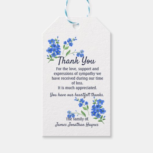 Étiquettes-cadeau Oublie-moi pas Merci Memorial (Devant)