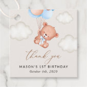 Étiquettes Cadeau Ours Bébé, Ballons Bleus, Premier anniversaire (Devant)