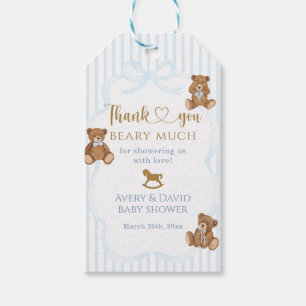 Étiquettes-cadeau Ours Bleu à peine attendre Baby Shower Élégante Ra