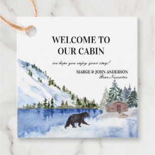 Étiquettes Cadeau Ours Cabine Lake Mounts Bienvenue