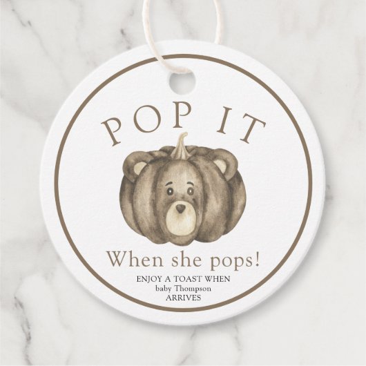 Étiquettes Cadeau Ours Citrouille Automne - Pop it! Baby shower (Devant)