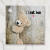 Étiquettes Cadeau Ours Cute Stuffé Mur Rustique En Bois (Devant)