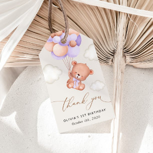 Étiquettes-cadeau Ours De Bébé, Ballons Violets, Premier Anniversair