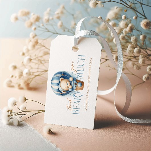 Étiquettes-cadeau Ours de bébé en Bleu à air chaud