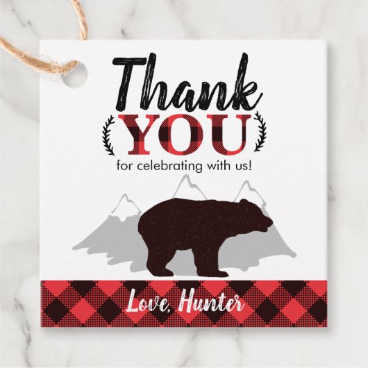 Étiquettes Cadeau Ours de bison Plaid Bear bûcheron Anniversaire (Devant)