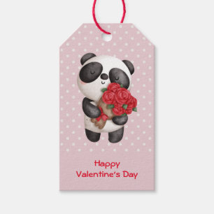 Étiquettes-cadeau Ours de Panda mignonne avec Bouquet de Rose Valent