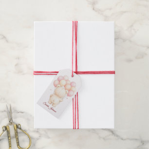 Étiquettes-cadeau Ours en peluche à l'aquarelle Ballons roses