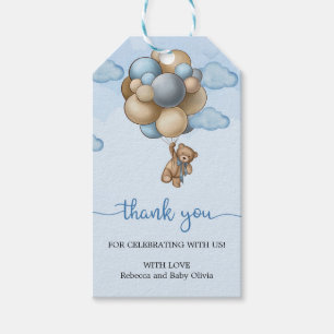 Étiquettes-cadeau Ours en peluche bleu brun beige ballons merci tag