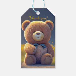 Étiquettes-cadeau Ours en peluche dans une prairie, coutume mignonne