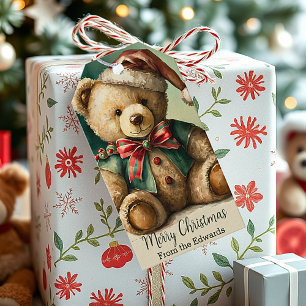 Étiquettes-cadeau Ours en peluche de Noël vintage personnalisé