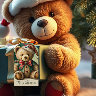 Étiquettes-cadeau Ours en peluche Noël vintage