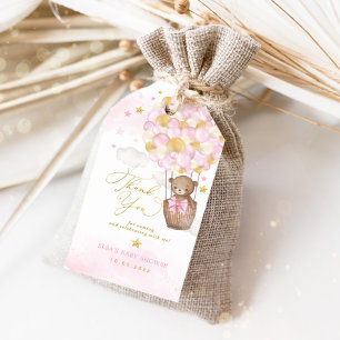 Étiquettes-cadeau Ours en peluche rose Or à air chaud nuages étoiles