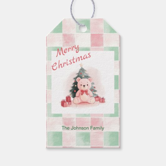 Étiquettes-cadeau Ours en Teddy Rose mignon Noël (Devant)