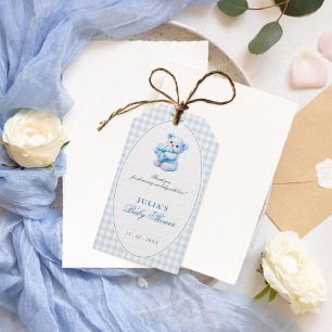 Étiquettes-cadeau Ours en tissu à carreaux bleus Baby Shower Neutre