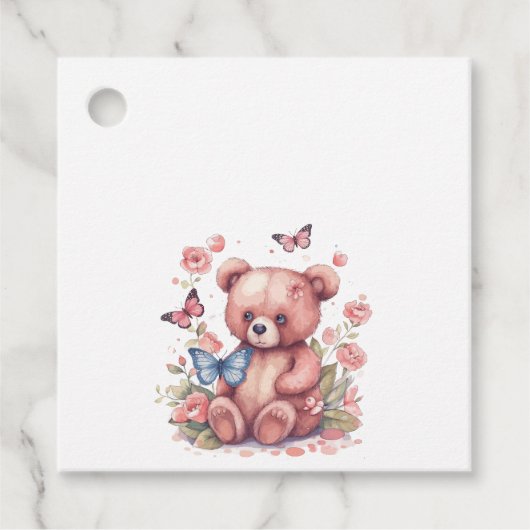 Étiquettes Cadeau Ours papillon aquarelle (Devant)
