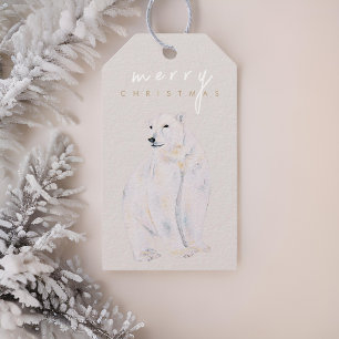 Étiquettes-cadeau Ours polaire aquarelle Joyeux Noël moderne