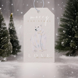 Étiquettes-cadeau Ours polaire aquarelle Joyeux Noël moderne