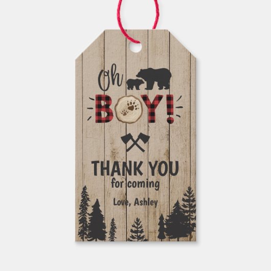 Étiquettes-cadeau Ours Woodland Lumberjack Plaid Boy Baby shower (Devant)