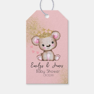 Étiquettes-cadeau Ourson Fête Prénatale Princesse Étincelante Rose B