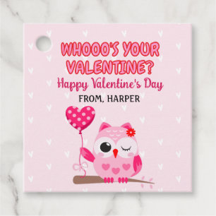 Étiquettes Cadeau Owl Valentines Pink Hearts Tags cadeaux
