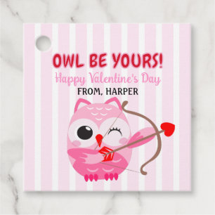 Étiquettes Cadeau Owl Valentines Pink Hearts Tags cadeaux