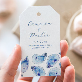 Étiquettes-cadeau Oyster Blue Aquarelle Mariage Faveur