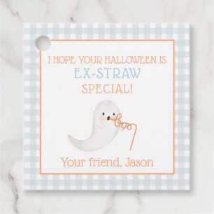 Étiquettes Cadeau Paille d'Halloween bleu Orange Ghost Ek paille enf
