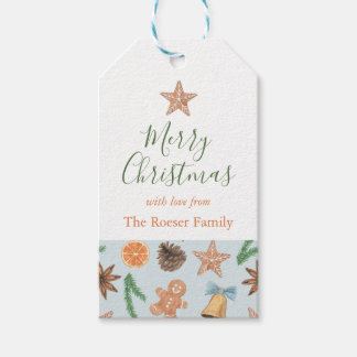 Étiquettes-cadeau Pain d'épices et cloches d'aquarelle