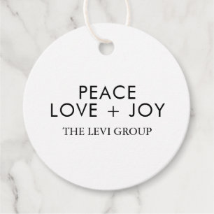 Étiquettes Cadeau Paix Amour Joie Blanc Noir Noël Chic Fêtes