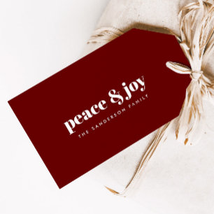 Étiquettes-cadeau Paix & Joie Cadeau de Noël Moderne Minimaliste