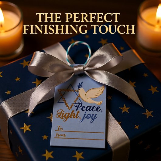 Étiquettes-cadeau Paix, Lumière, Joy Hanoukka