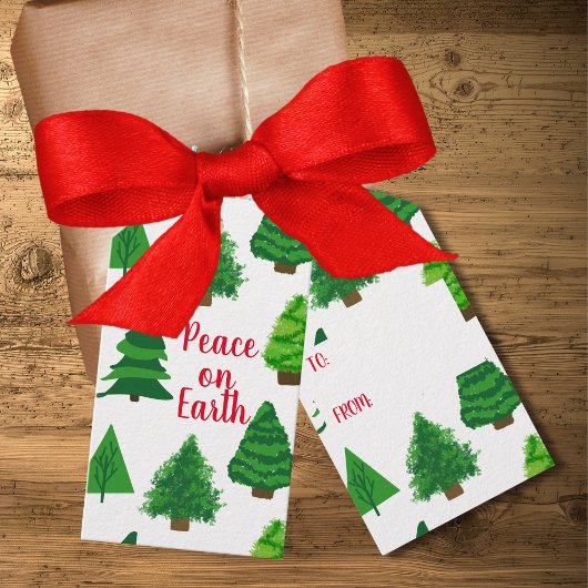 Étiquettes-cadeau Paix sur Terre Arbres de Noël