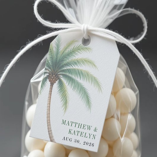 Étiquettes-cadeau Palm Tree Island Destination Mariage vert