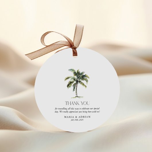 Étiquettes Cadeau Palm Tree minimal Mariage de plage tropicale