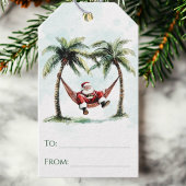 Étiquettes-cadeau Palm Tree Père Noël Hammock Tropical Beach Noël