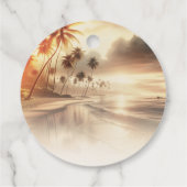 Étiquettes Cadeau Palm Trees Plage côtière Océan Sunrise Mariage (Dos)