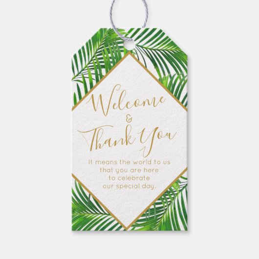 Étiquettes-cadeau Palm vert Tropical Beach Island Mariage Faveur (Devant)