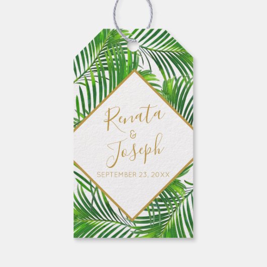 Étiquettes-cadeau Palm vert Tropical Beach Island Mariage Faveur (Dos)