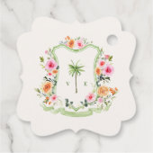 Étiquettes Cadeau Palmier tropical Crest Monogram Beach Mariage (Dos)