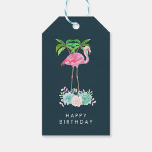 Étiquettes-cadeau Palmiers Flamants roses roses et succulents florau