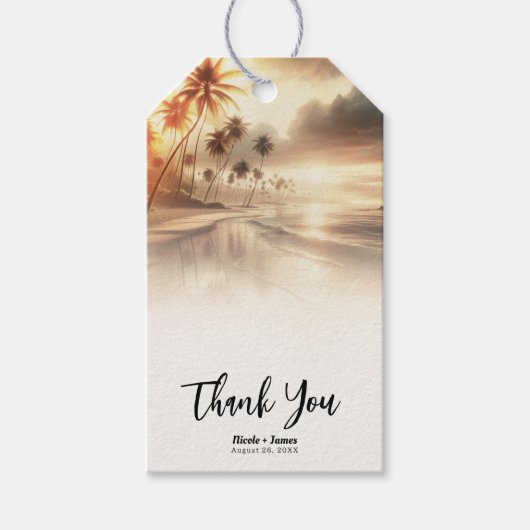 Étiquettes-cadeau Palmiers & Orange Sunset Beach Mariage (Devant)