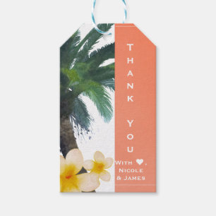 Étiquettes-cadeau Palmiers tropicaux orange et plage festive aux plu